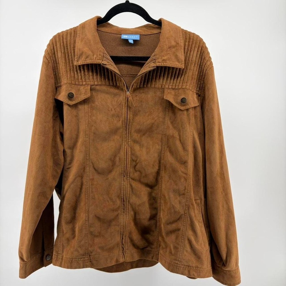 Koret Vintage Faux Suede Brown Jacket Women's 22W Full Zip Retro Vibe‎